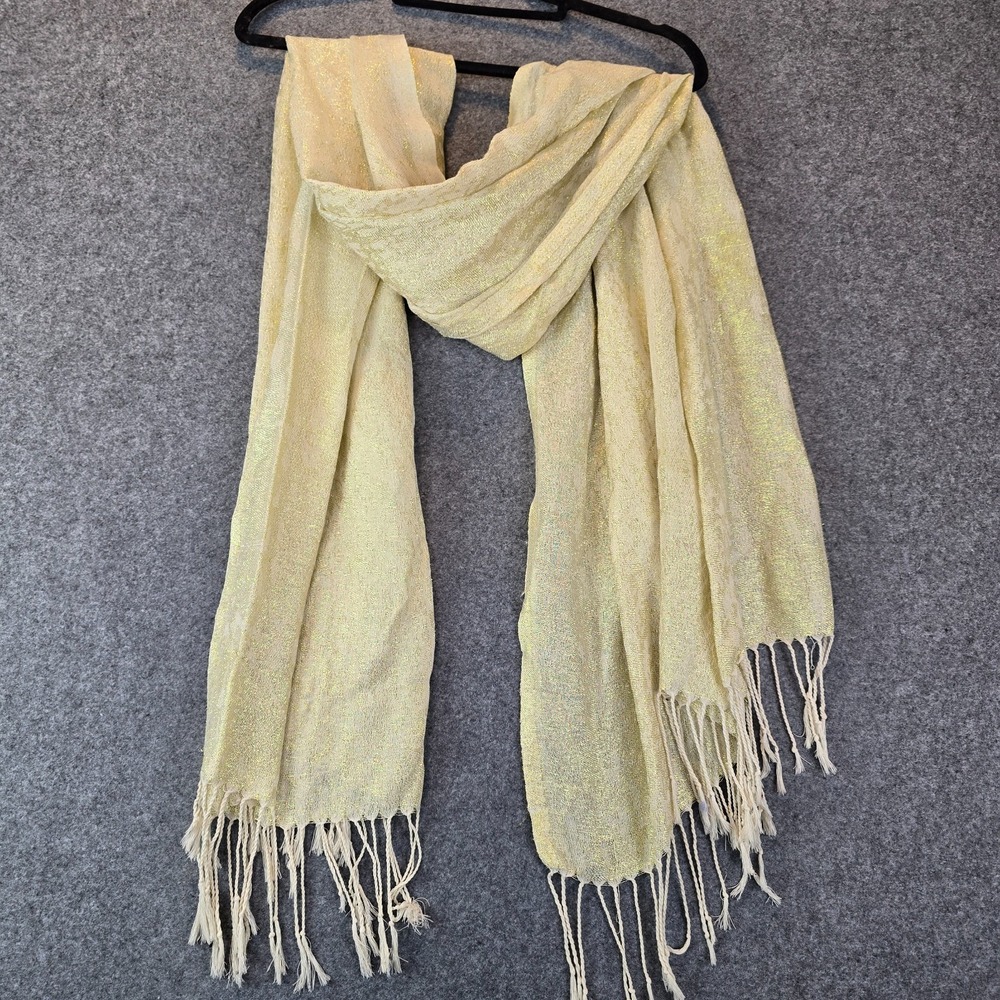 Scarf Stole Women's Beige Gold Metallic Shimmer Woven Lightweight Fringe Wrap
